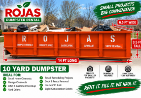 10 yard dumpster rental – 14 ft long, 6.5 ft wide and 3.5 ft tall