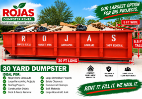 30 yard dumpster rental – 20 ft long, 8 ft wide and 5.5 ft tall
